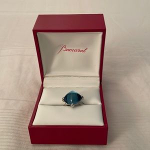 Baccarat Medicis ring in Riviera blue set in silver. Gift that was barely worn.